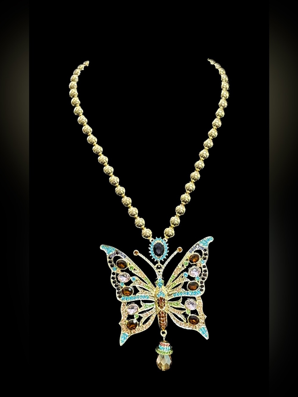 Natasha Couture Gold-Tone Multicolor Butterfly Pendant Necklace
